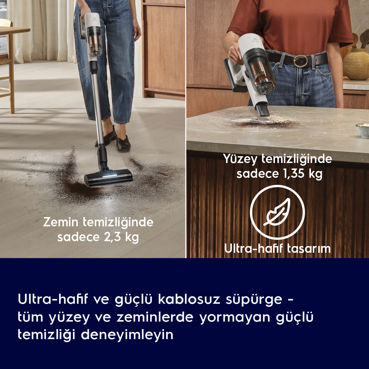 Kablosuz süpürge zeminleri ve yüzeyleri temizler. Hafif tasarım.
