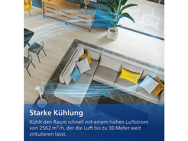 PHILIPS 2000 Series CX2550/00, Automatische Rotation, 3 Geschwindigkeitsstufen, Kippbar und oszillierend, Standventilator Weiß/Grau (48 Watt)