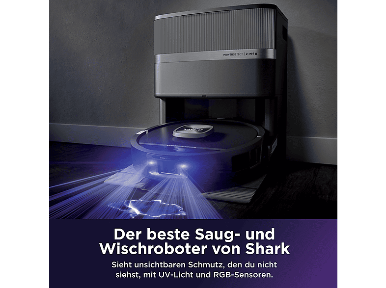 Shark RV3000XEEU Saugroboter mit Wischfunktion (Schwarz, Laufzeit: bis zu 3 h, mit Absaugstation, UV-Reveal-Technologie) — Foto 2 von 5