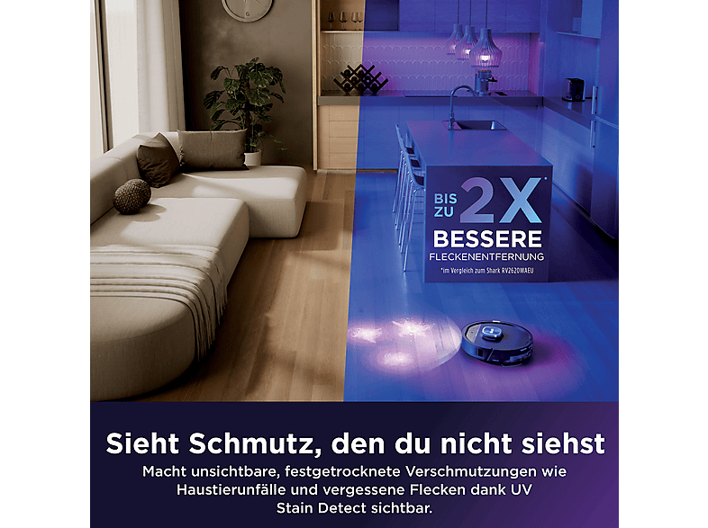 Shark RV3000XEEU Saugroboter mit Wischfunktion (Schwarz, Laufzeit: bis zu 3 h, mit Absaugstation, UV-Reveal-Technologie) — Foto 3 von 5