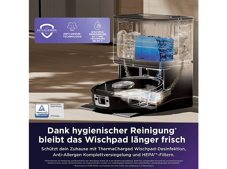 Shark RV3000XEEU Saugroboter mit Wischfunktion (Schwarz, Laufzeit: bis zu 3 h, mit Absaugstation, UV-Reveal-Technologie) — Foto 5 von 5