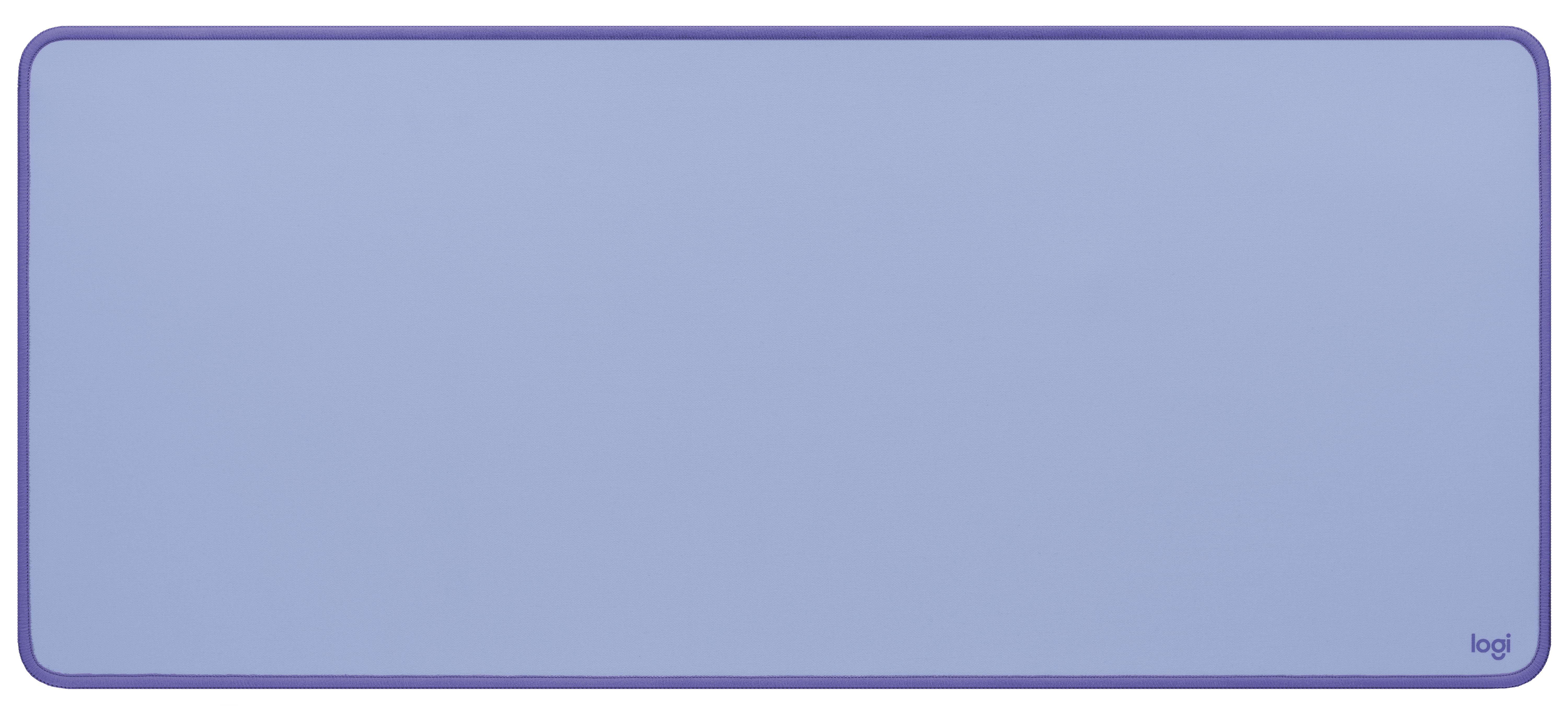 Eine lavendelfarbene Mausunterlage mit violetter Umrandung und kleinem Logitech-Logo.