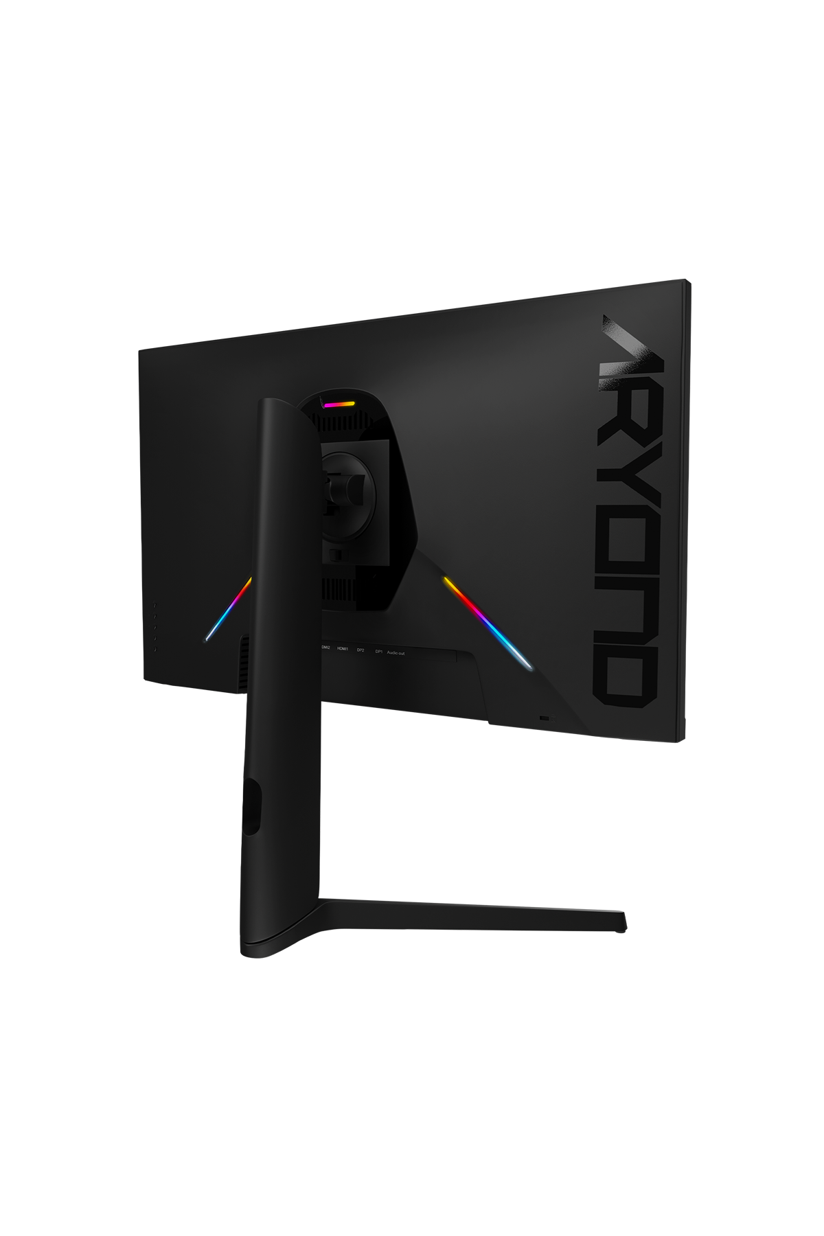 RGB aydınlatmalı ve "ARYOND" logolu siyah monitörün arkası.