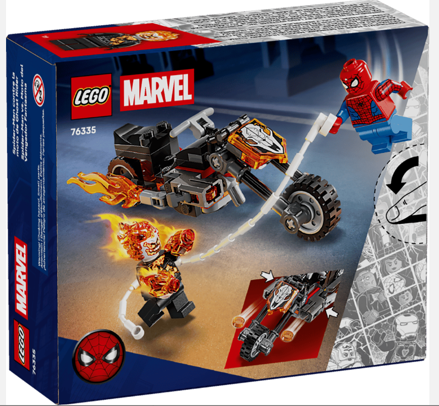 LEGO Marvel Set: Spider-Man und Ghost Rider auf Motorrad.
