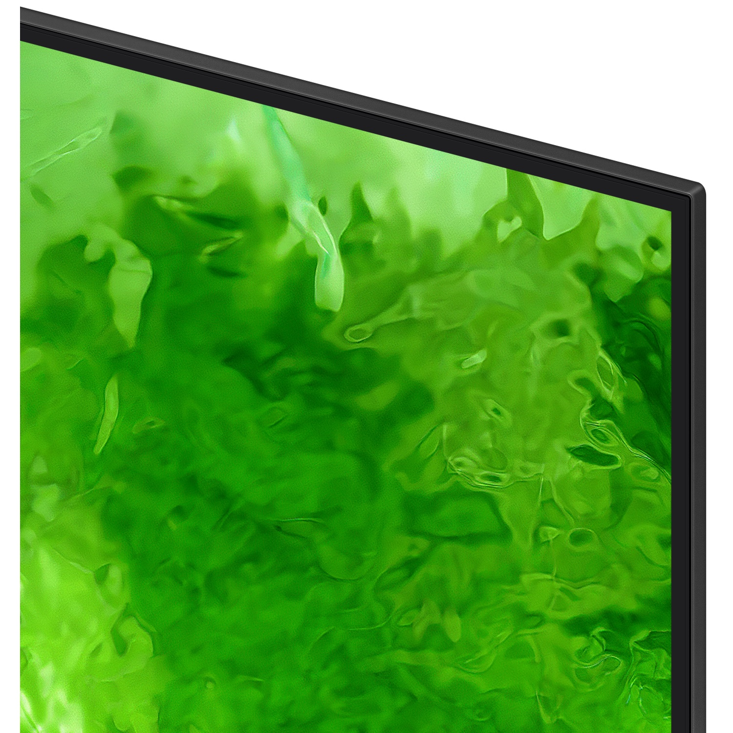 Close-up van een tv-scherm met een abstract patroon in helder groen.