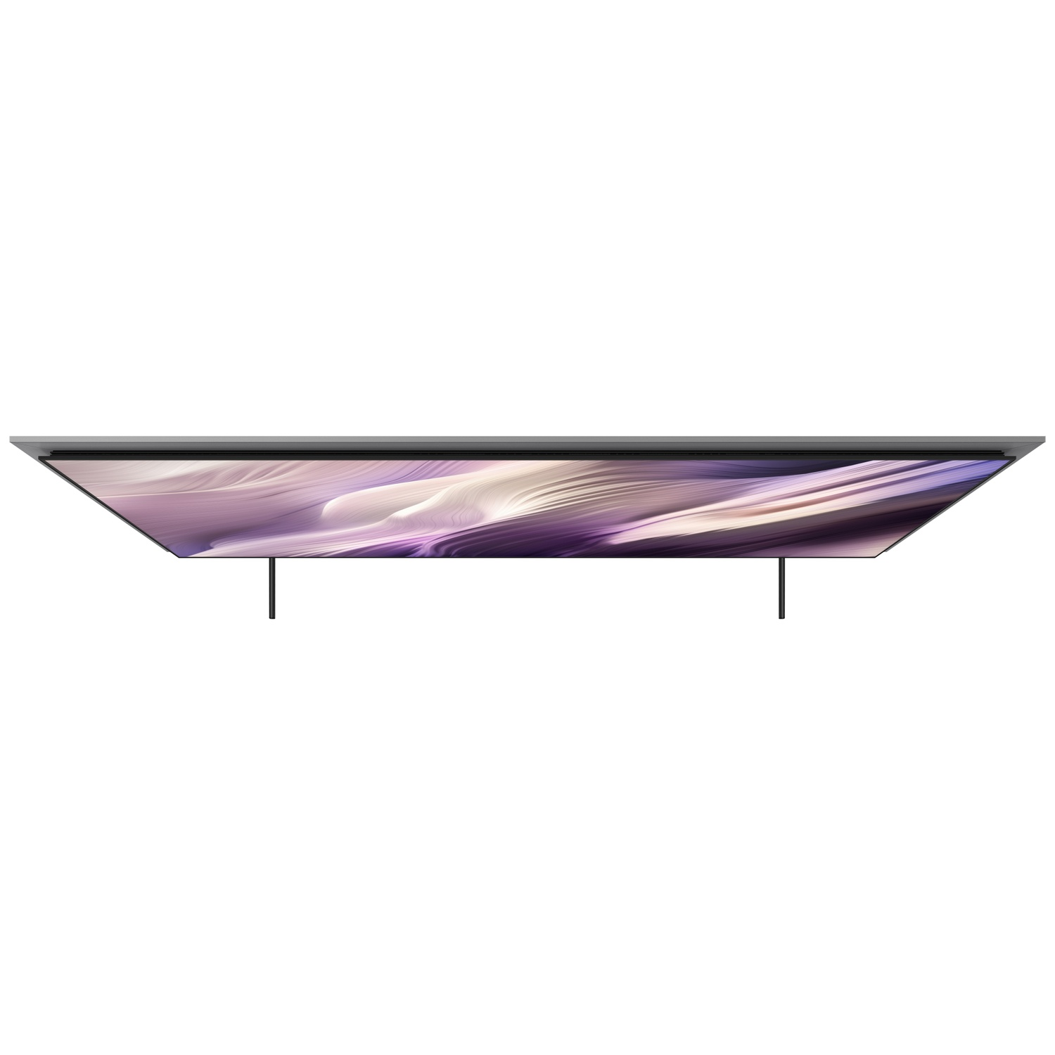 Flat screen TV displaying abstract purple background graphics with a thin bezel.
