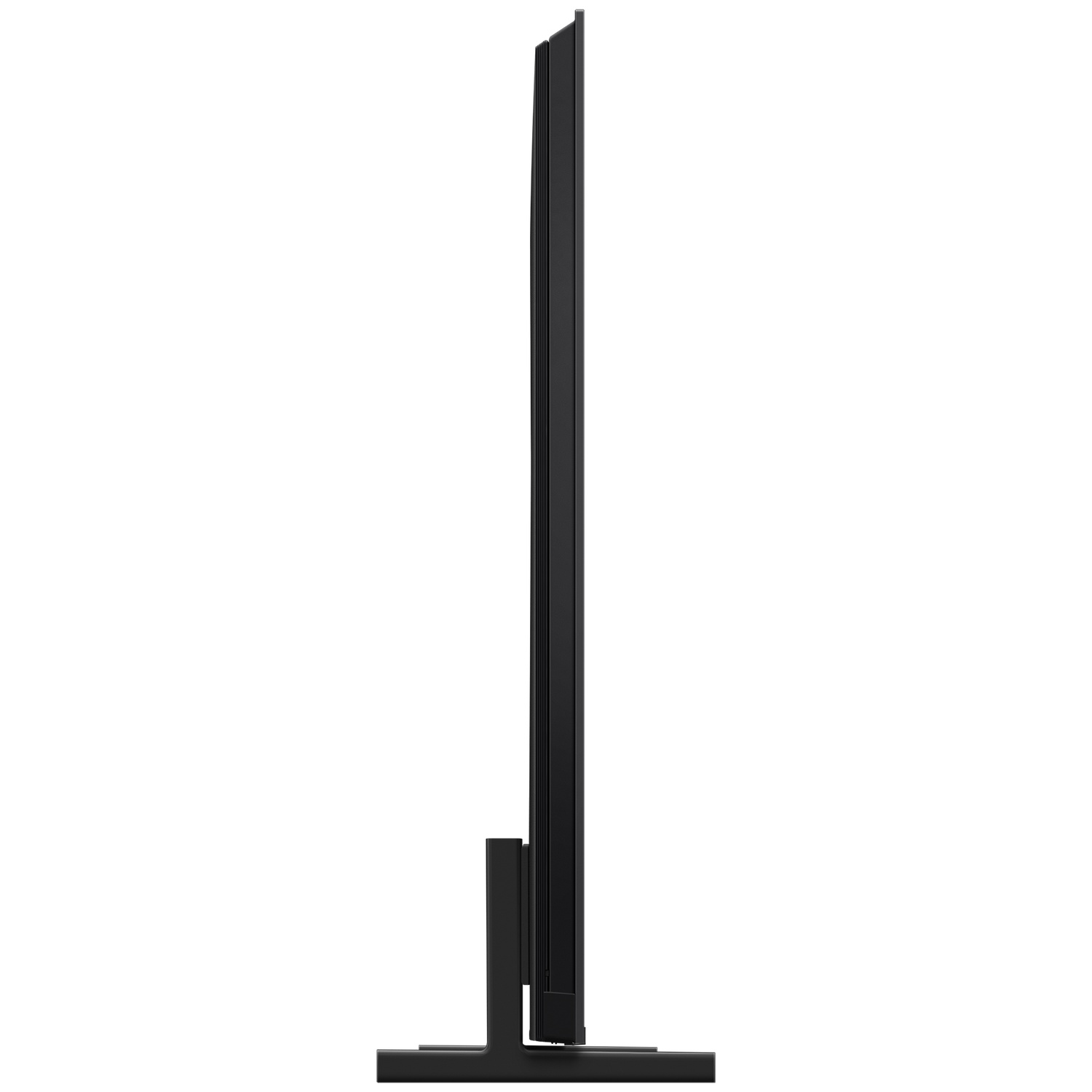 A black television set on a stand, viewed from the side.