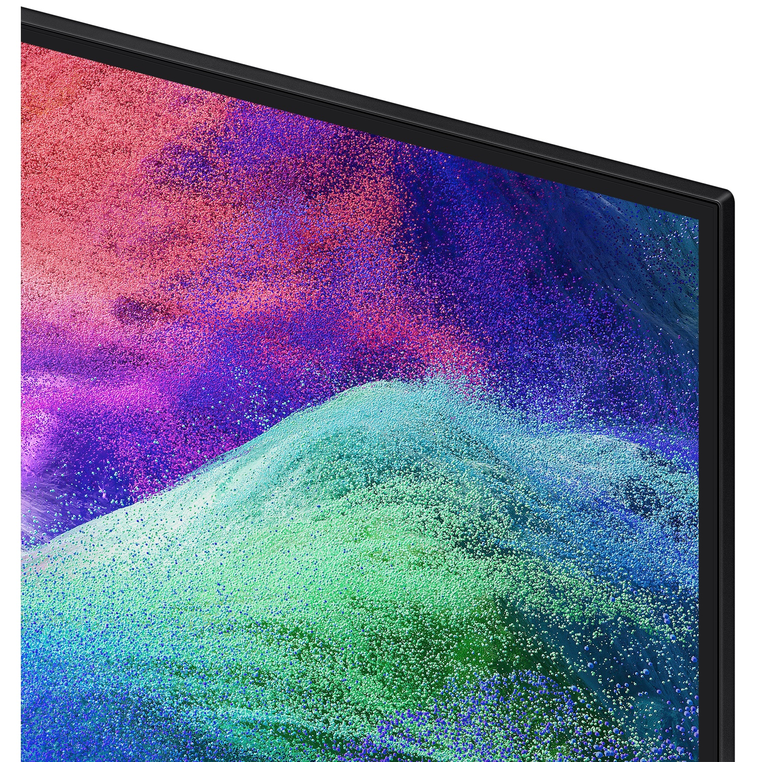 Abstract waves of pink, purple, and green bubbles on a black screen.