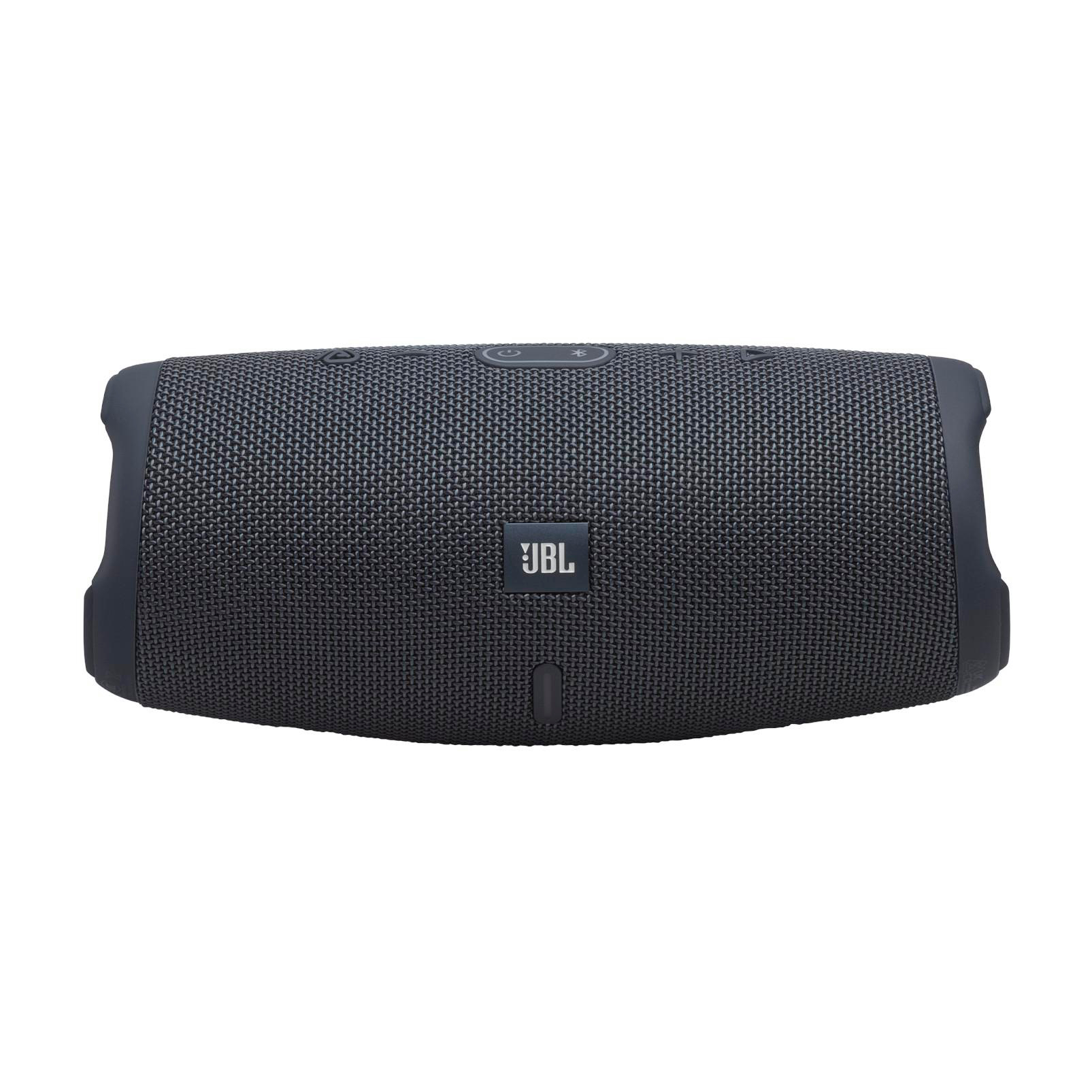 Dunkelgrauer JBL Bluetooth-Lautsprecher mit Stoffgitter und Tasten.