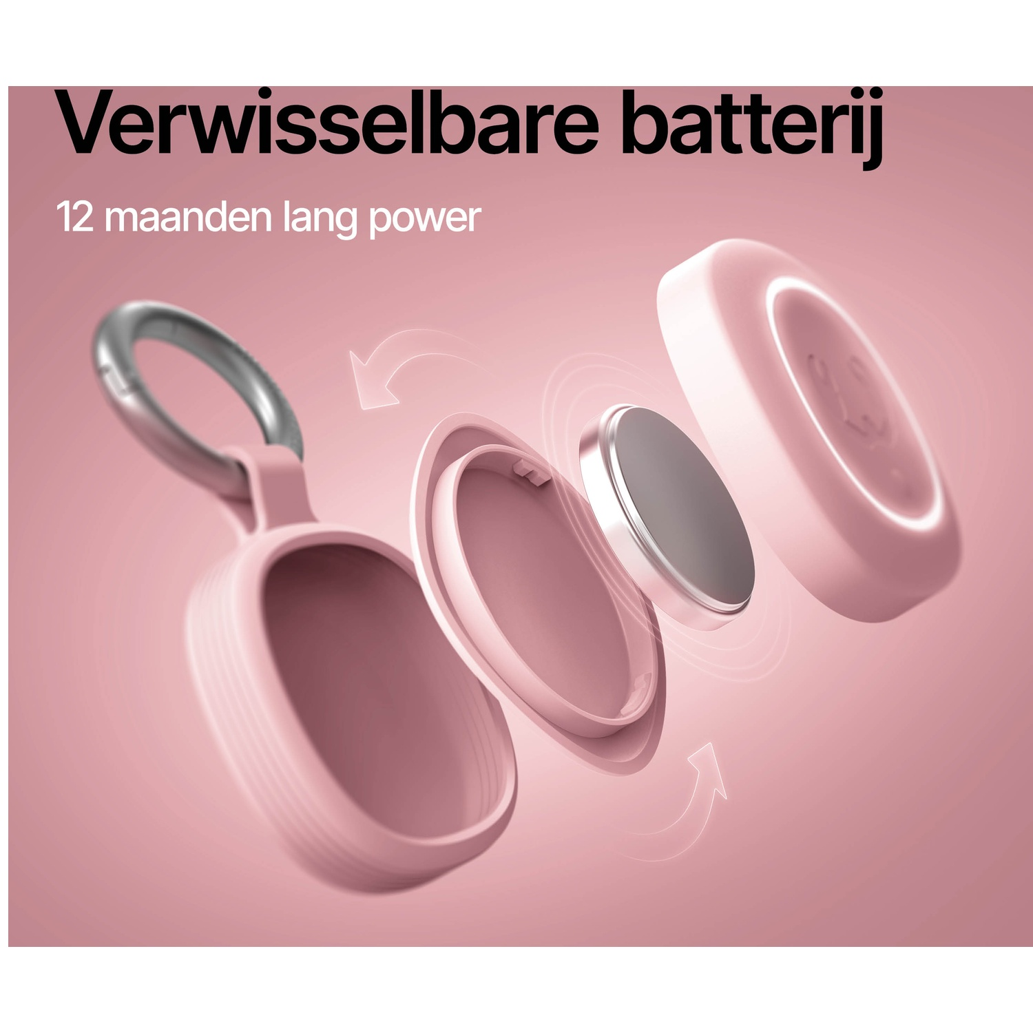 Exploded view of a pink case with a battery inside.