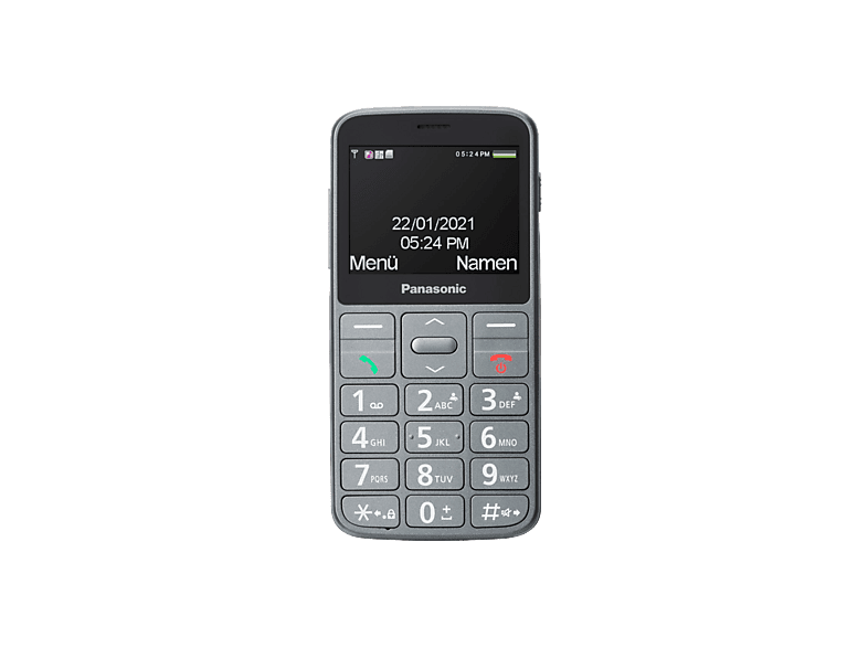 Móvil - Panasonic KX-TU160, Gris, 1100 mAh, Pantalla TFT-LCD grande de 2,4'', Teclas retroiluminadas, Compatible con audífonos, Luz LED brillante