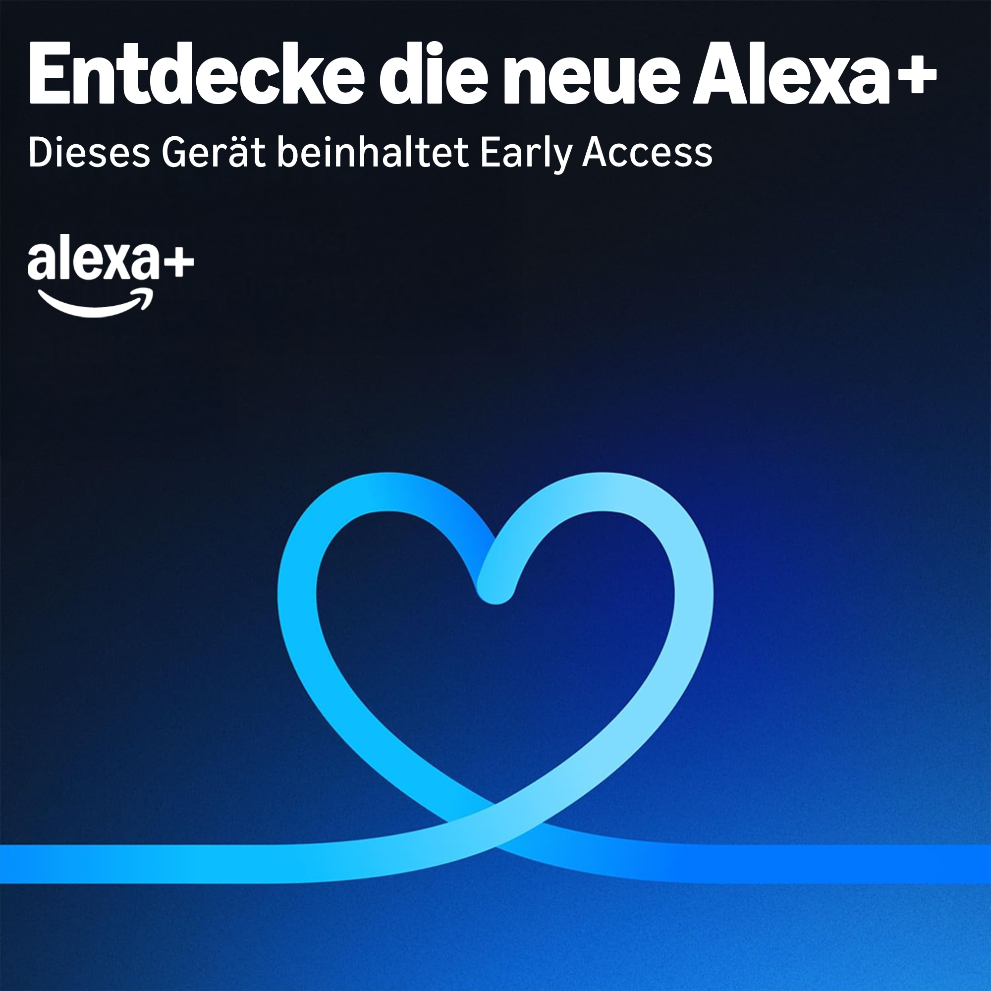 Alexa+ Logo mit Herz-Grafik und Text 'Entdecke die neue Alexa+.'
