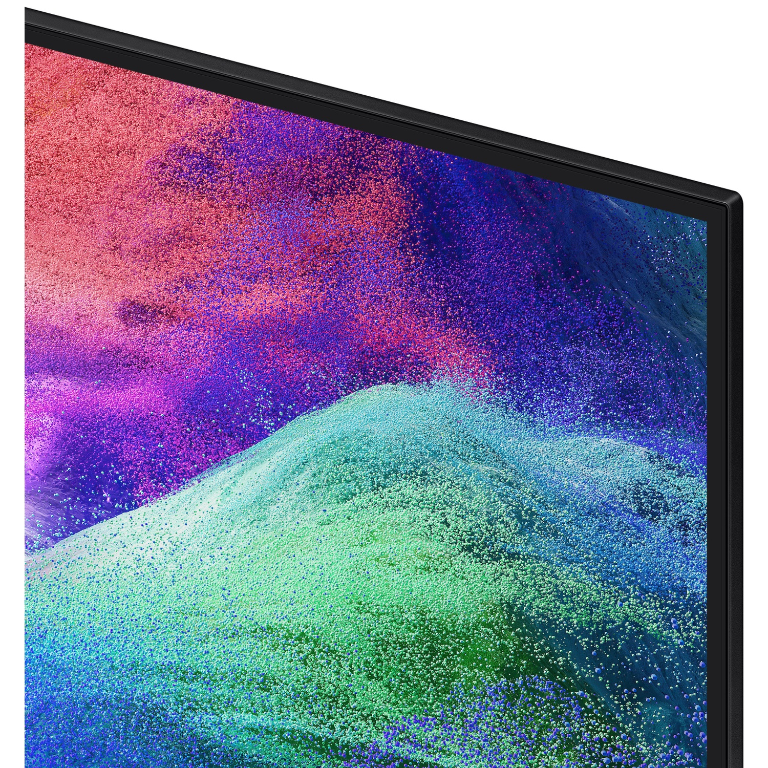 Abstract display of sparkling particles in blue, green, and red hues.