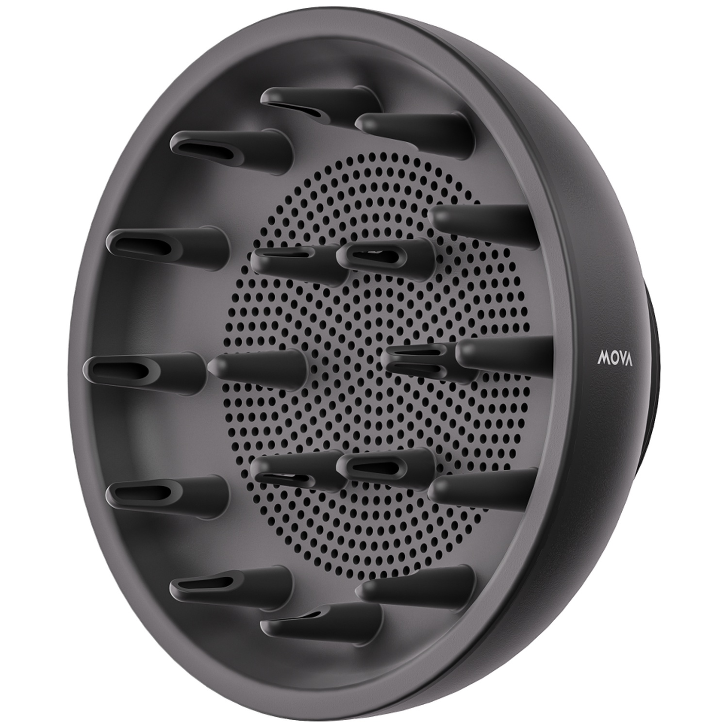 Grijze haardroger diffuser opzetstuk met vele kleine spuitmonden.