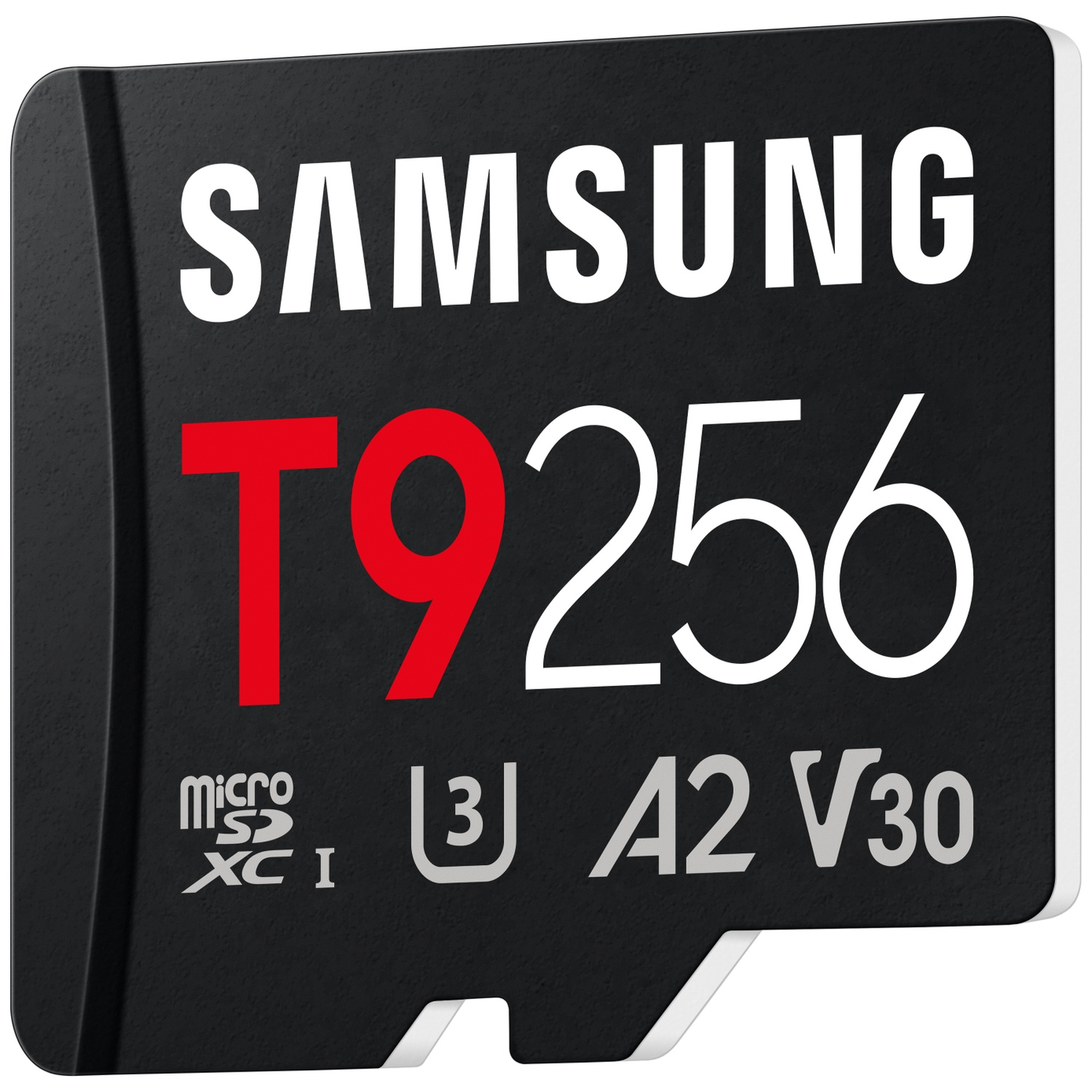 Samsung T9 256GB MicroSDXC geheugenkaart met A2 V30 classificatie.