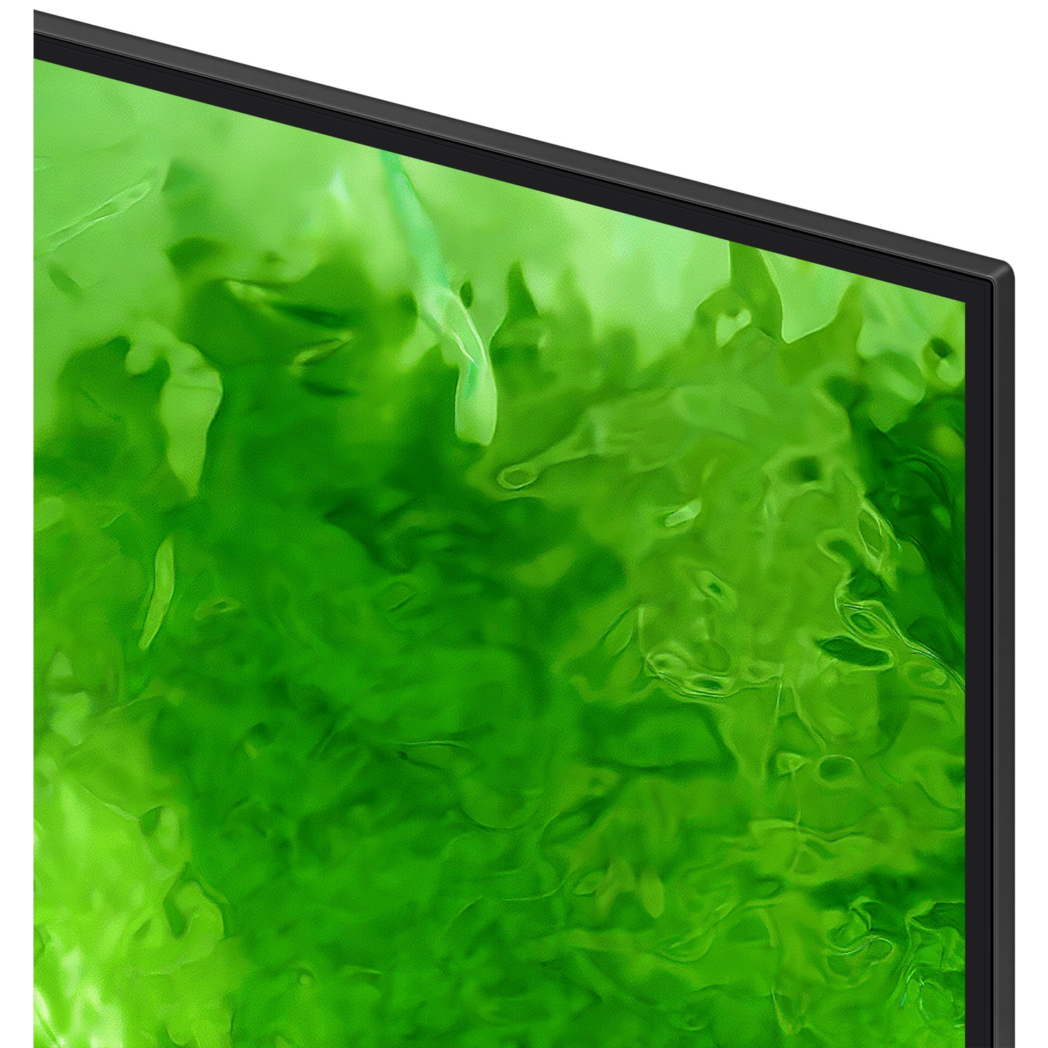 A gray TV bezel with a green abstract pattern displayed on the screen.