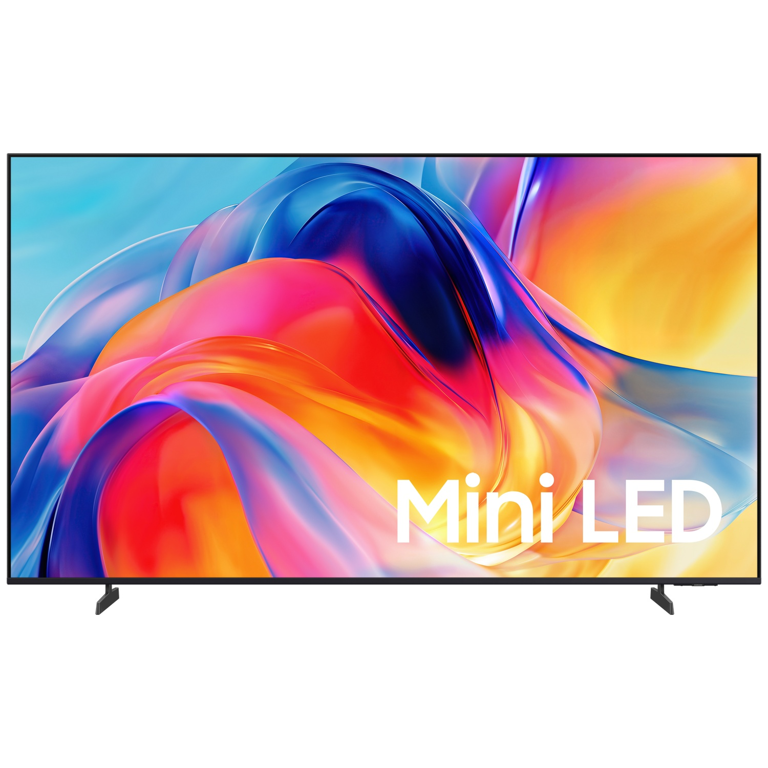 A modern TV displaying an abstract, colorful background with the text "Mini LED".