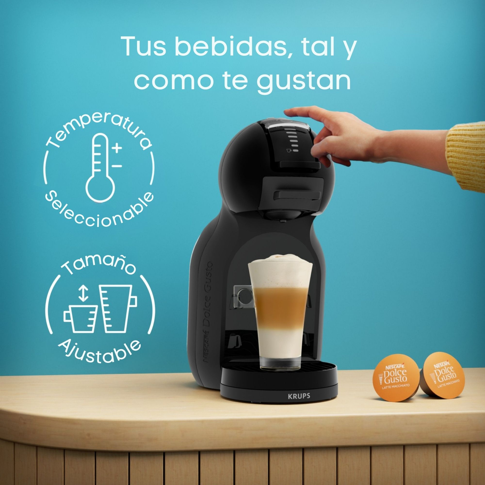 Tus bebidas tal y como te gustan. Temperatura seleccionable. Tamaño ajustable.