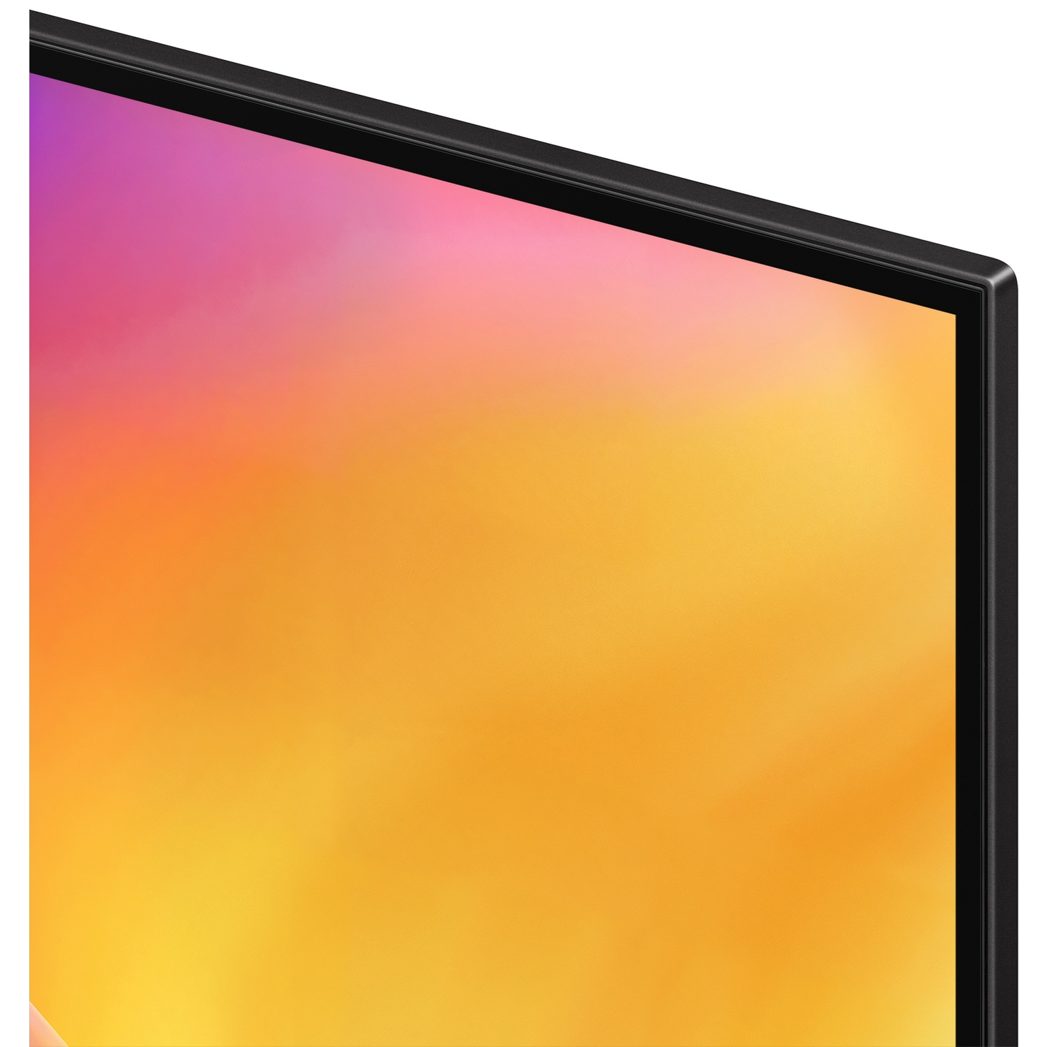 Close up of a black screen corner with a gradient of purple to orange.