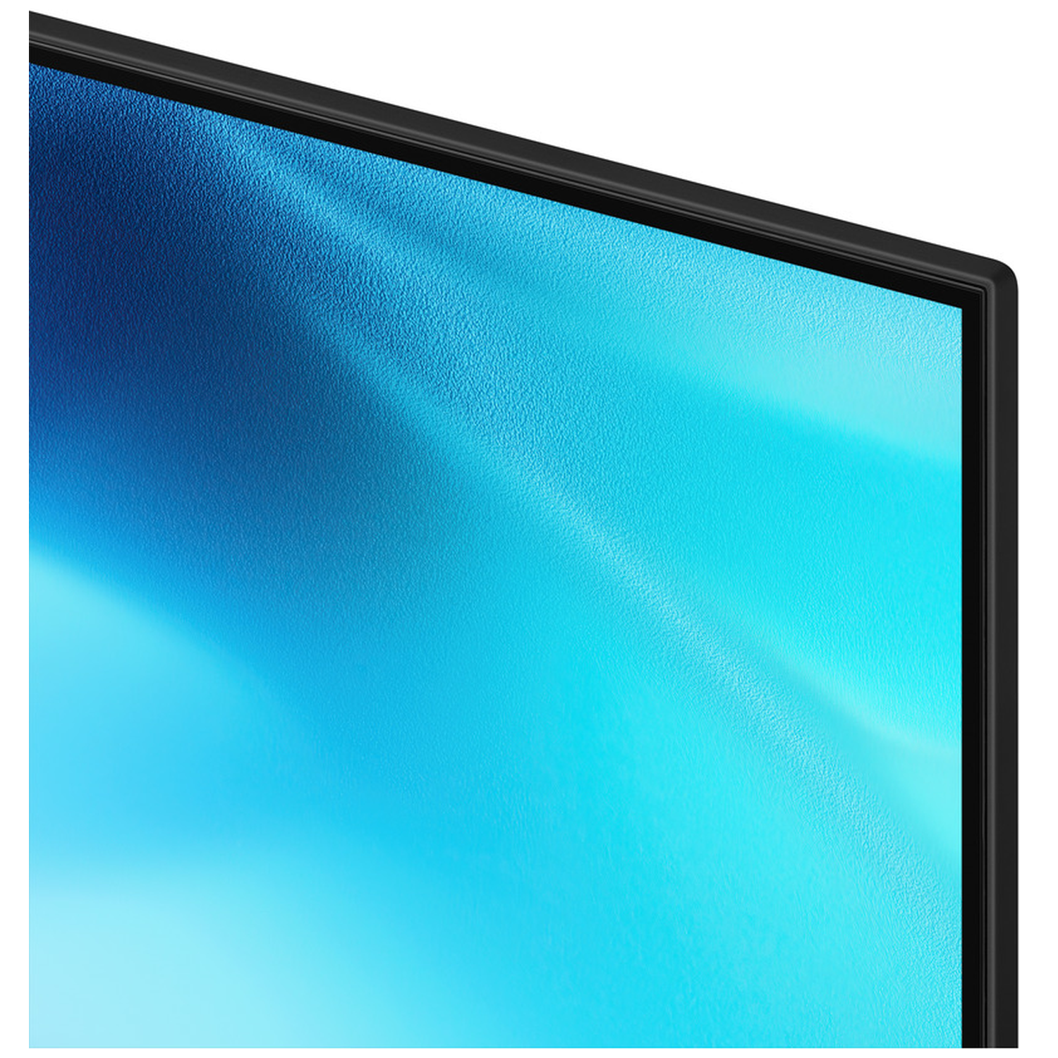 Close-up of screen with blue wavy pattern and black bezel.