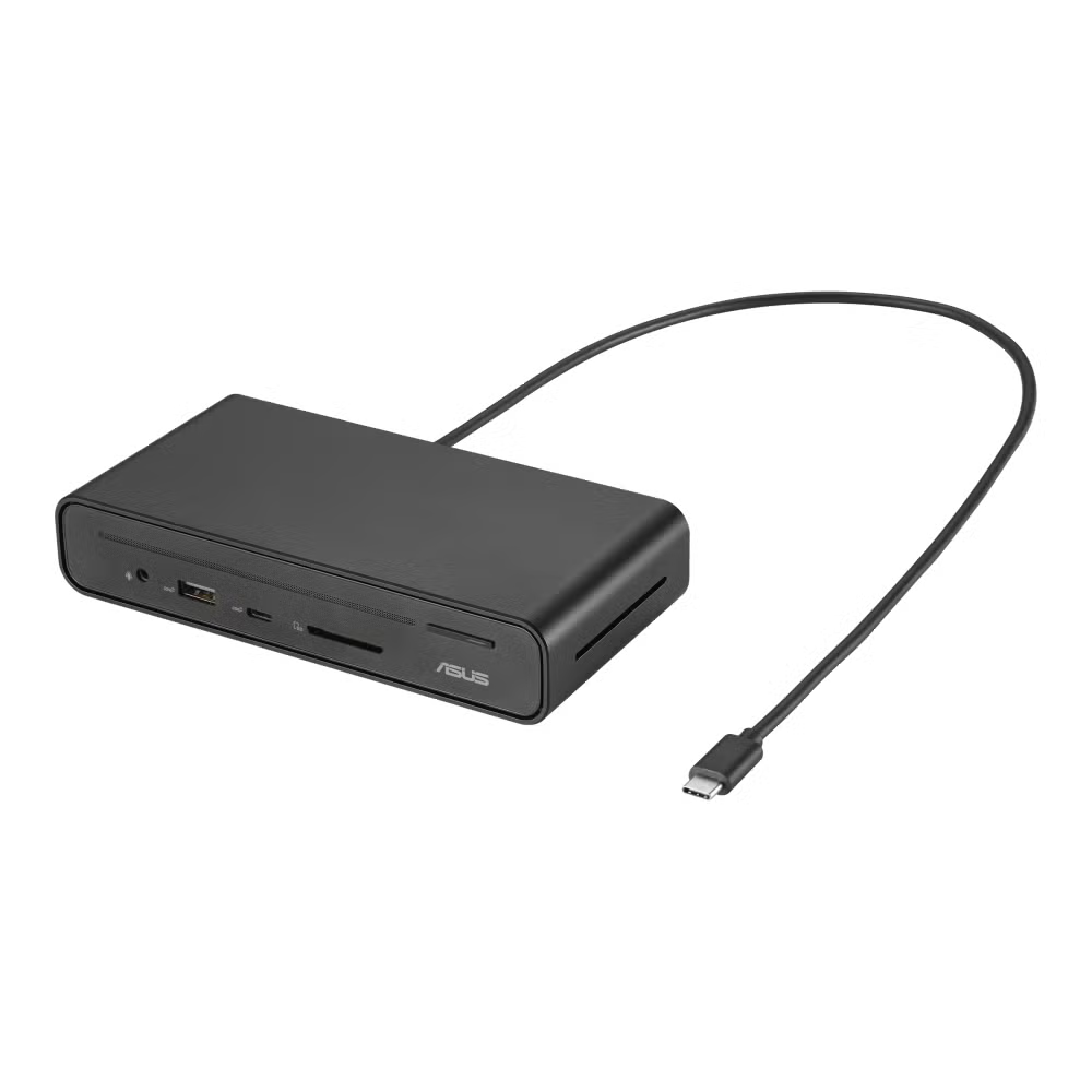 Fekete Asus dokkolóport USB és SD kártyahelyekkel és USB-C kábellel.