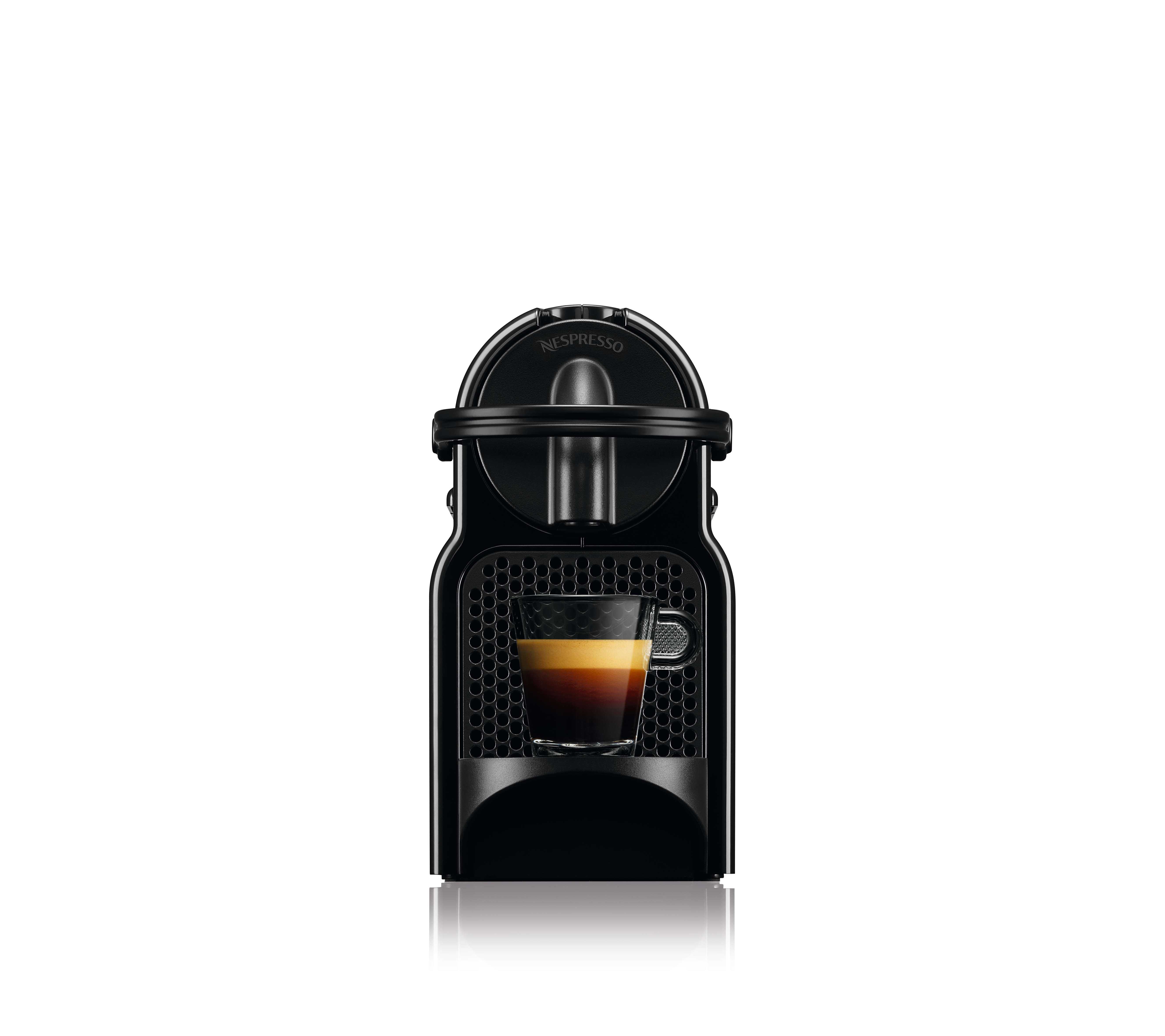 Espressolu siyah Nespresso kahve makinesi bir bardakta.