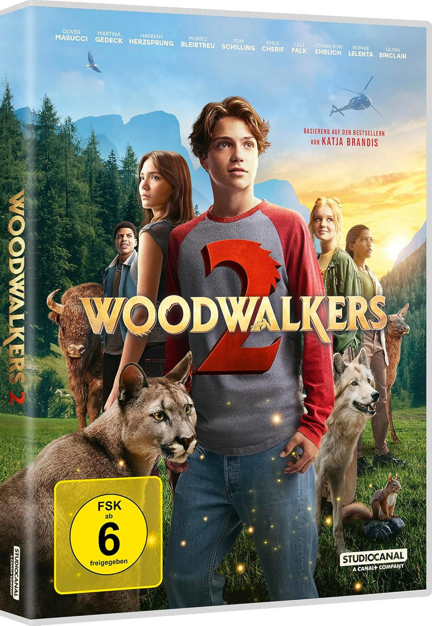 Filmplakat mit Jugendlichen und Tieren im Wald, Titel Woodwalkers 2