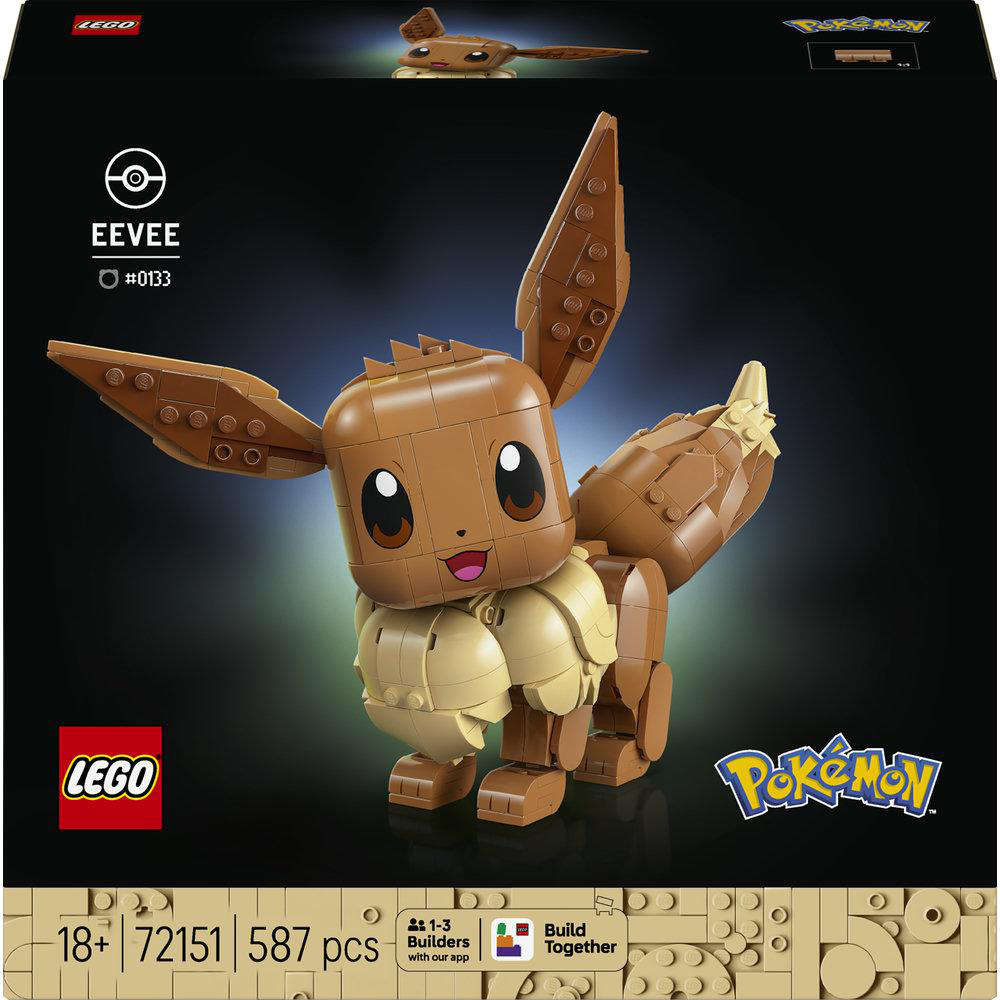 Ein LEGO-Modell von Evoli aus Pokémon mit braunem Fell und hellbeiger Brust.
