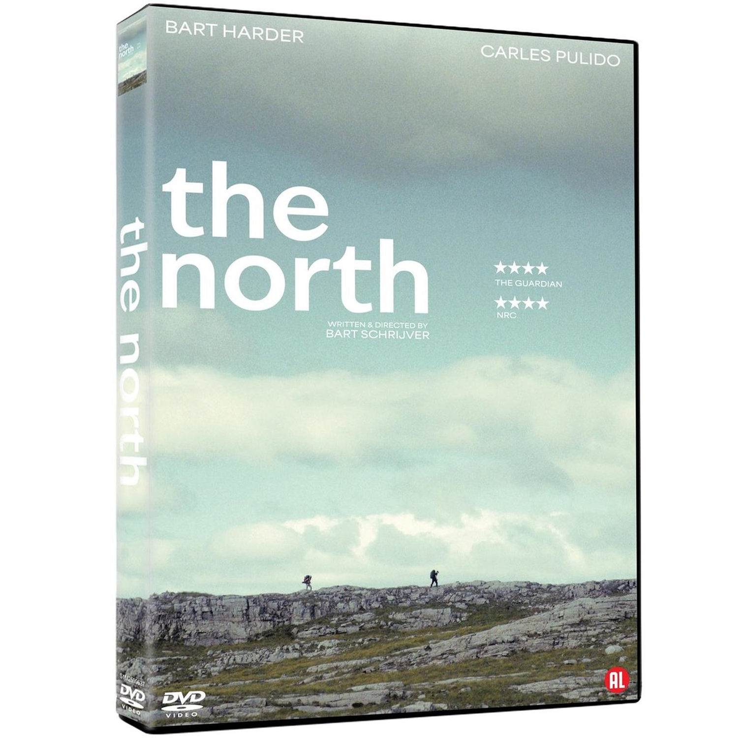 DVD-hoes van 'The North' met twee wandelaars in een rotsachtig landschap onder een bewolkte hemel.