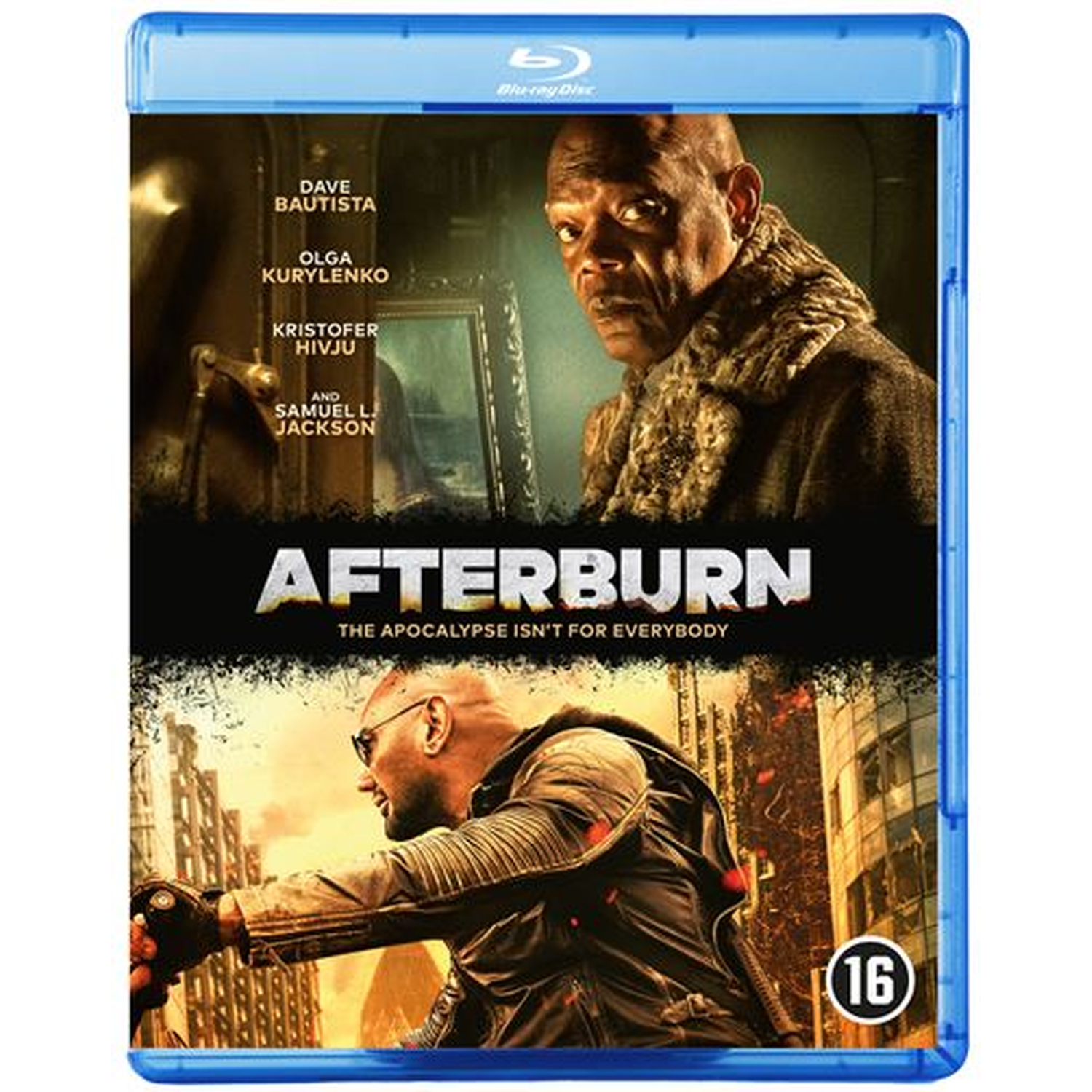 Couverture Blu-ray avec Samuel L. Jackson et Dave Bautista, titre AFTERBURN.