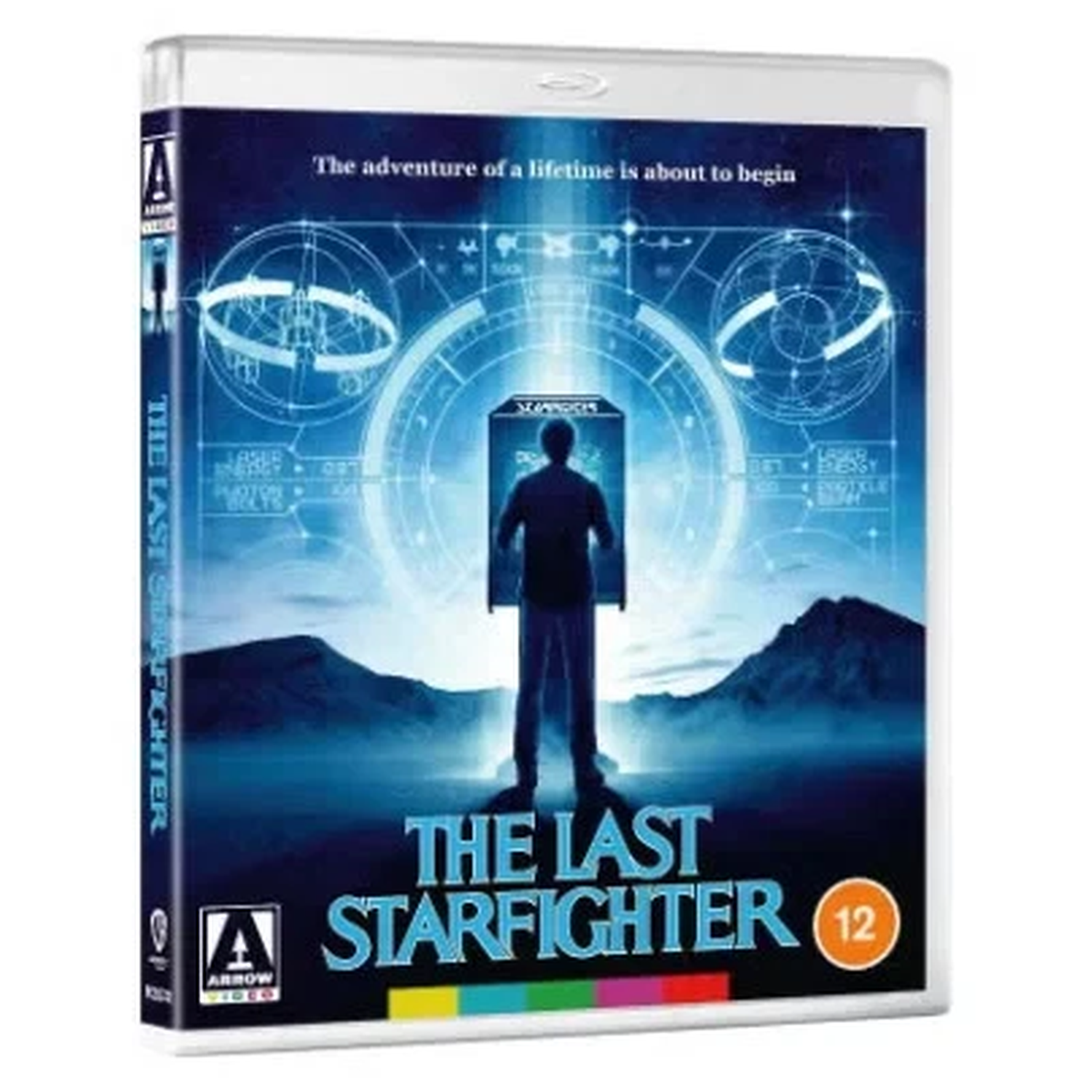 De Blu-ray cover van 'The Last Starfighter' toont een persoon tegen een technische achtergrond.