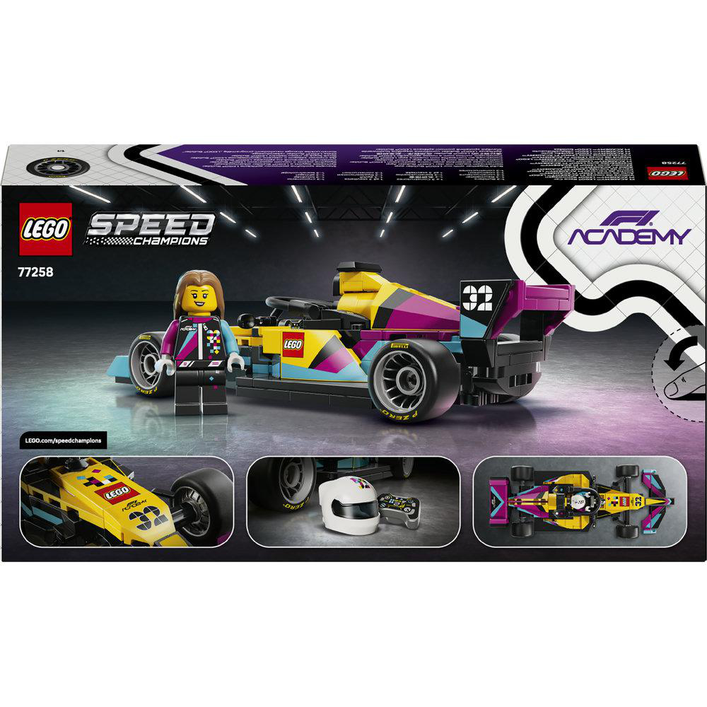 LEGO Speed Champions Formel-1-Auto mit Minifigur, Helm und Zubehör.