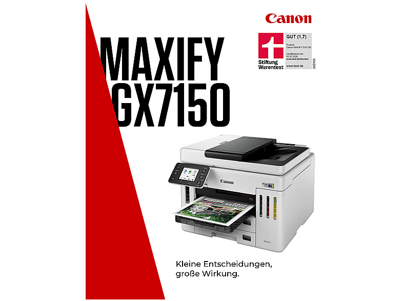 CANON maxIFY GX7150, WLAN, Fax, Weiß, Multifunktionsdrucker, Tintentank, WLAN, Duplexeinheit (für beidseitigen Druck), Weiß — Foto 3 von 5
