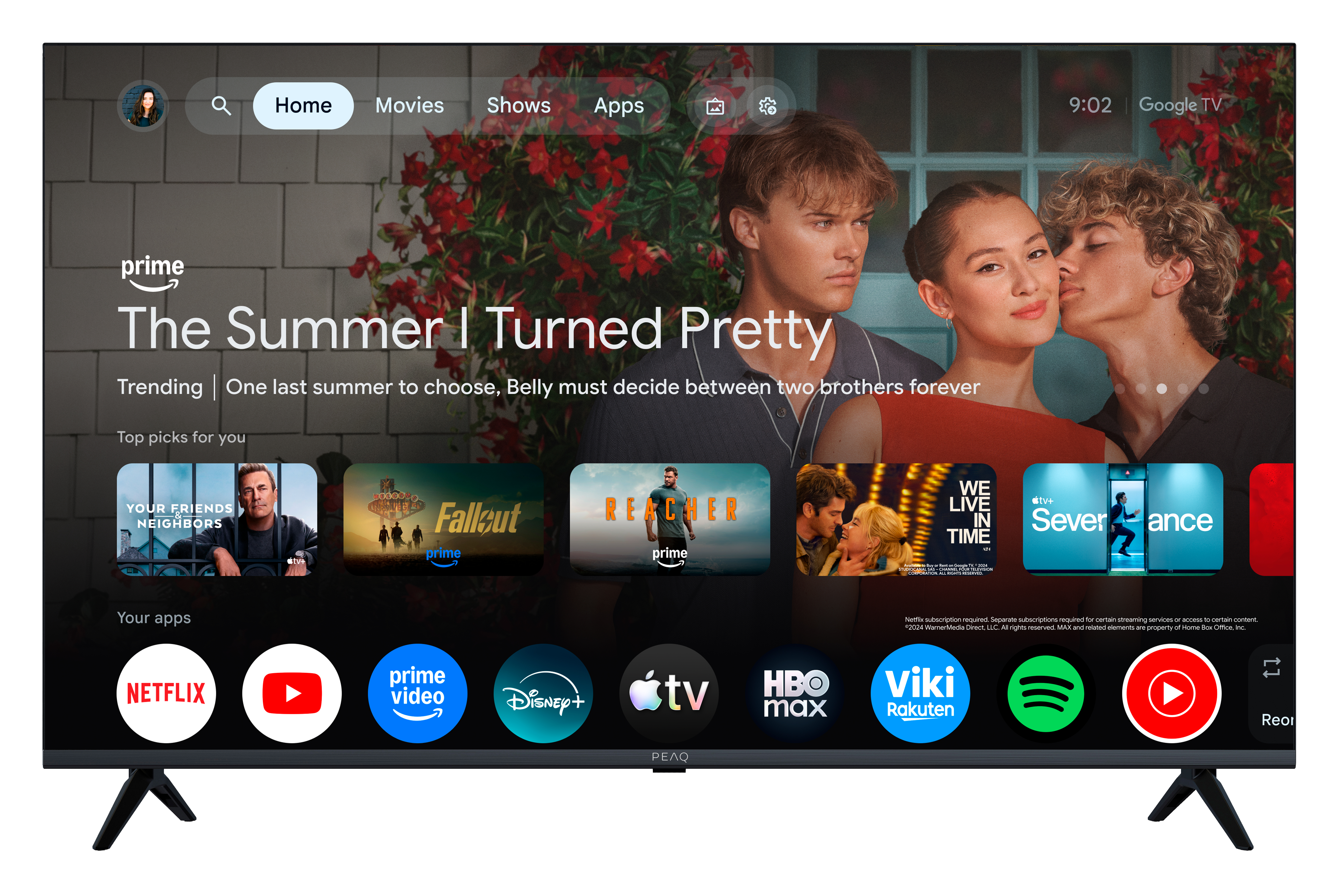 Ein Fernsehbildschirm mit einer Streaming-Oberfläche, die "The Summer I Turned Pretty" zeigt.