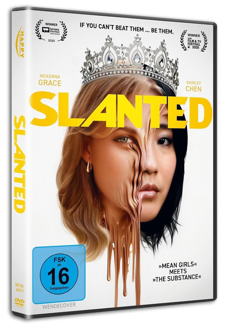 DVD-Cover mit einer Krone und zerfließendem Gesicht, Titel SLANTED.