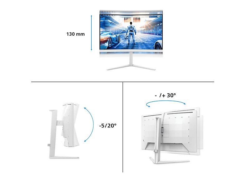 PHILIPS 27M2C5501/00 27 Zoll Gaming Monitor, QHD, 1 ms Reaktionszeit, 300 cd/m², 180 Hz, Weiß — Foto 3 von 5