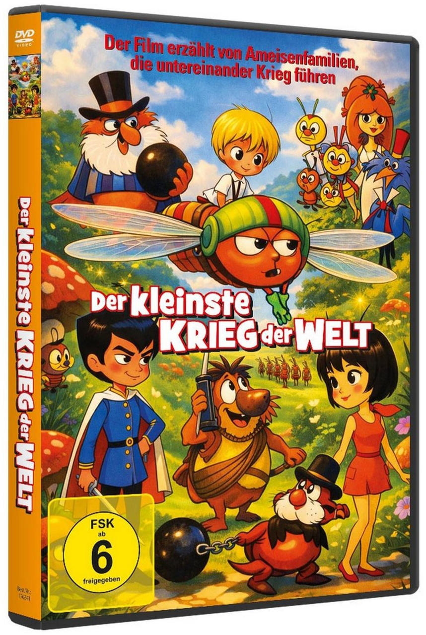 DVD-Cover mit Zeichentrickfiguren, darunter eine Libelle, Ameisen und Tiere.