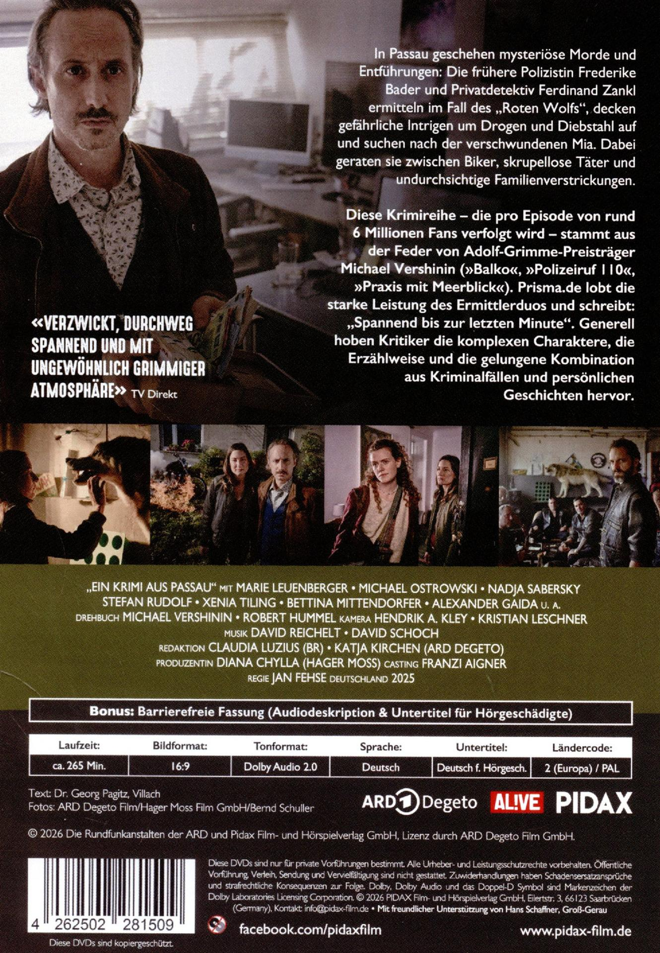 DVD-Cover mit Filmtitel, Schauspielern und Beschreibung einer Krimireihe.