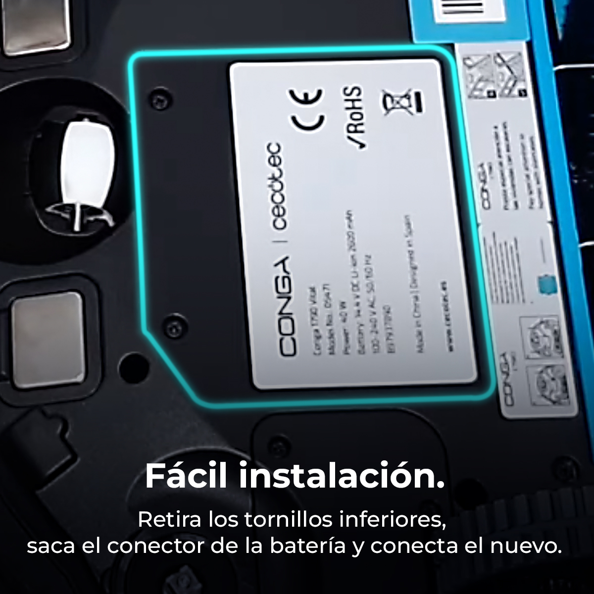Batería de aspiradora con detalles y marca CE. Fácil instalación.