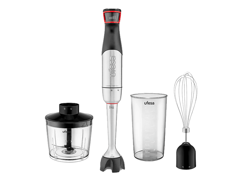 Batidora de mano - Ufesa 1500 MAX, W, Función velocidad TouchSpeed, Tecnología BladeFlex, 4 cuchillas, Plata