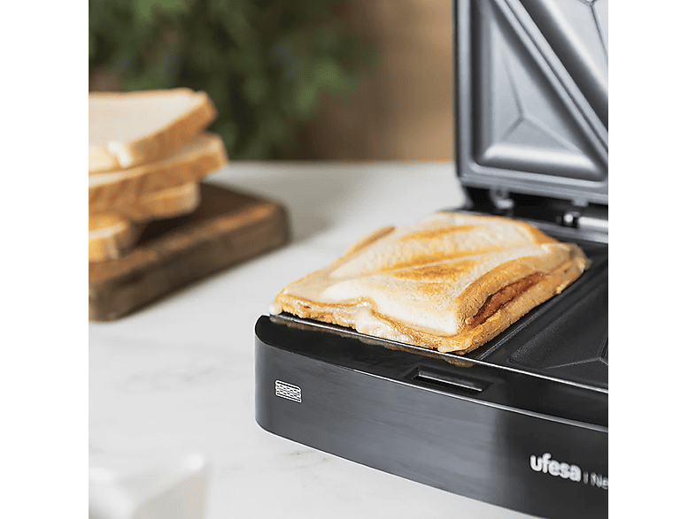 Sandwichera - Ufesa Nevada, 750 W, Placas antiadherentes de 225 × 131 mm, Libres PFOA, Negro