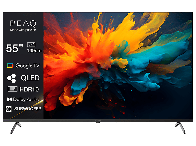 Peaq PTV 55GQU-5026C 55 Zoll QLED Google TV mit Subwoofer; QLED TV