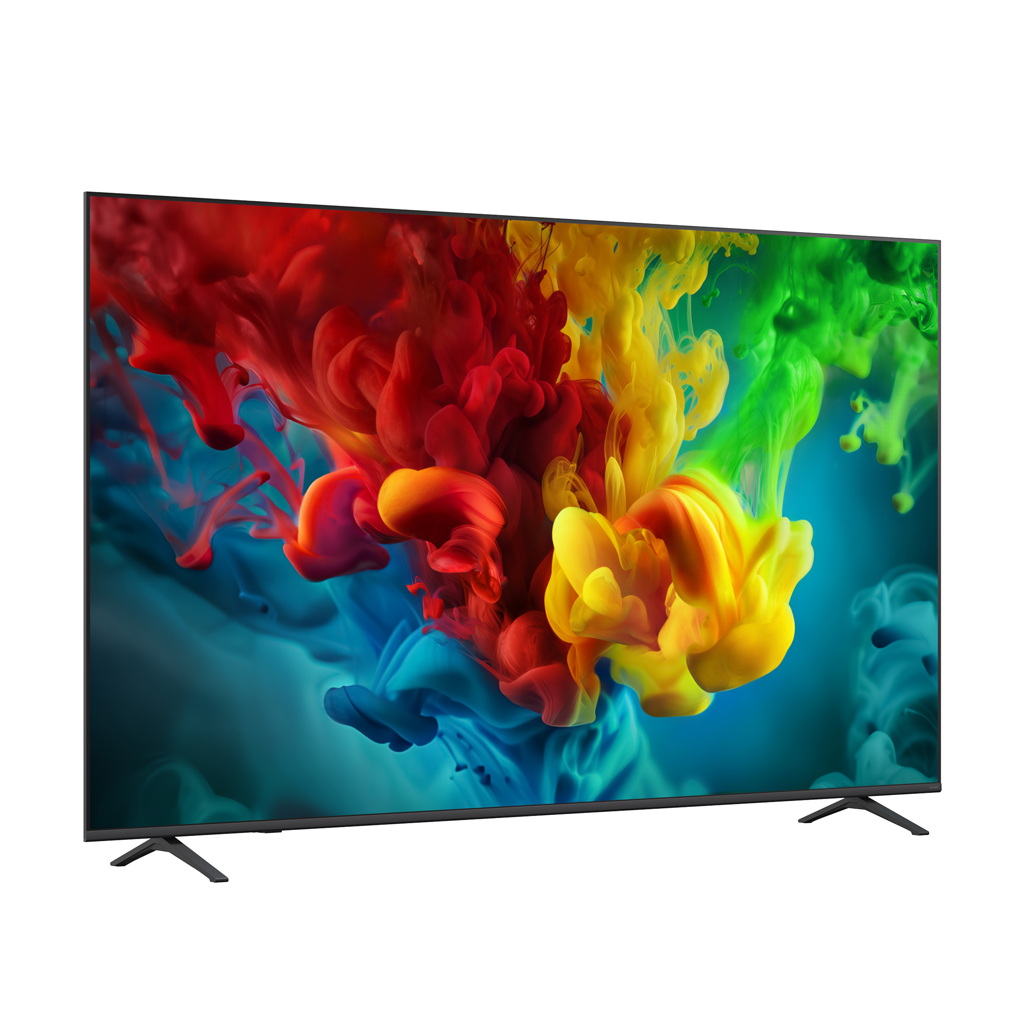 Un televisor moderno con pantalla de salpicadura de tinta colorida.