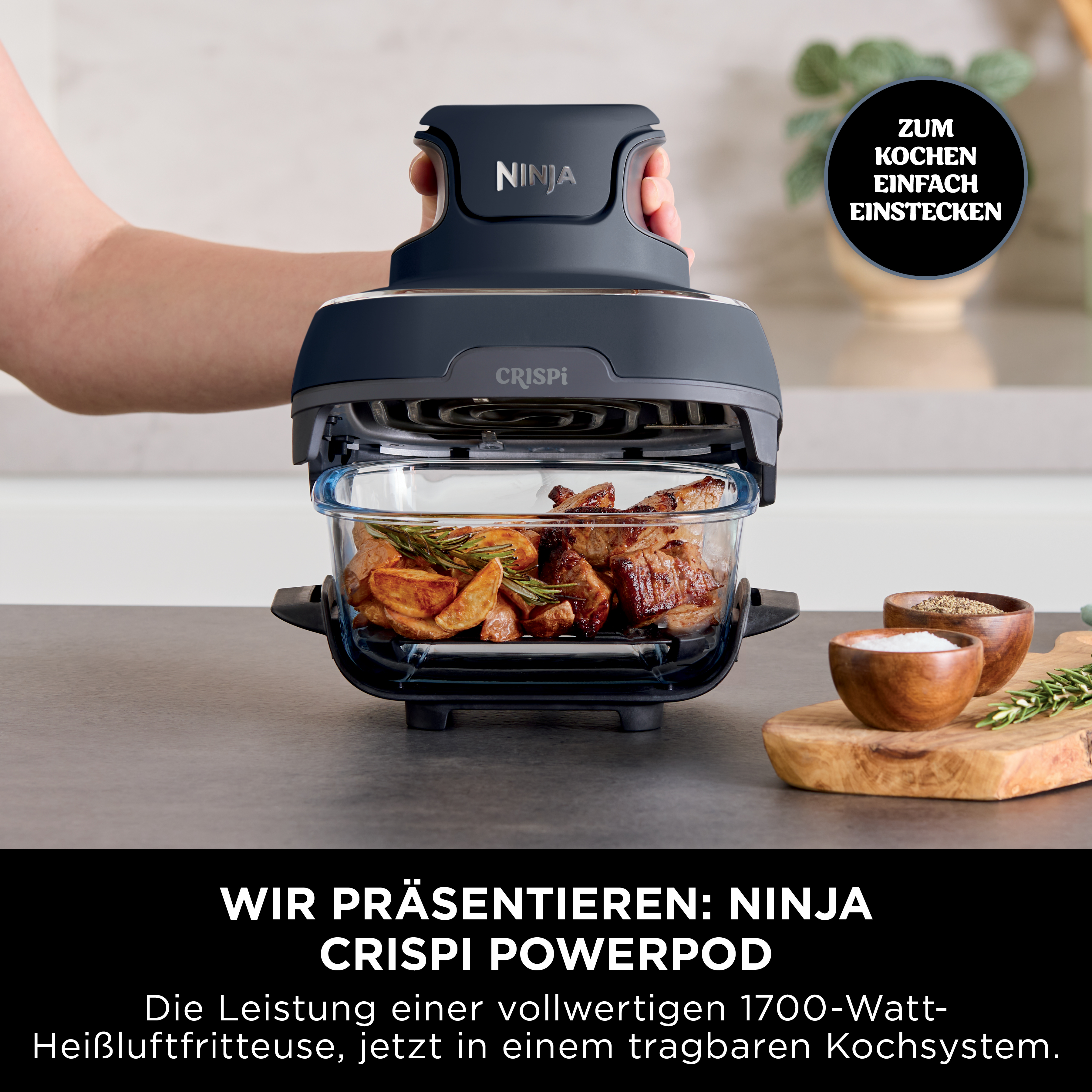 Ninja Crispi Powerpod con carne e patate, spezie.