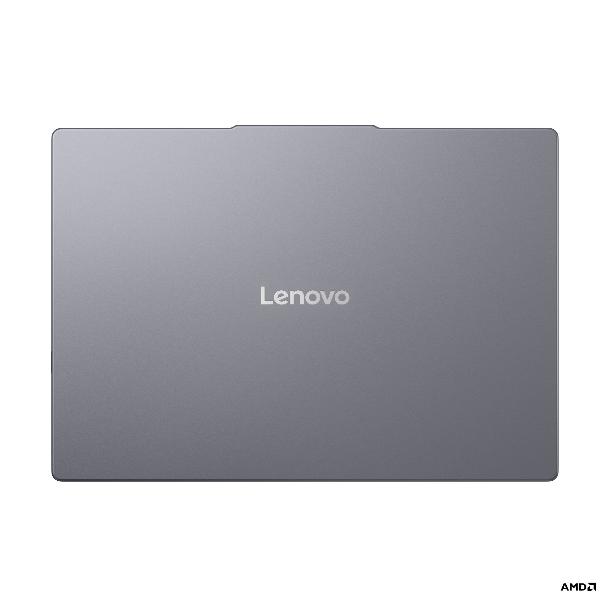Kapalı gri Lenovo dizüstü bilgisayar, üzerinde logo bulunur.
