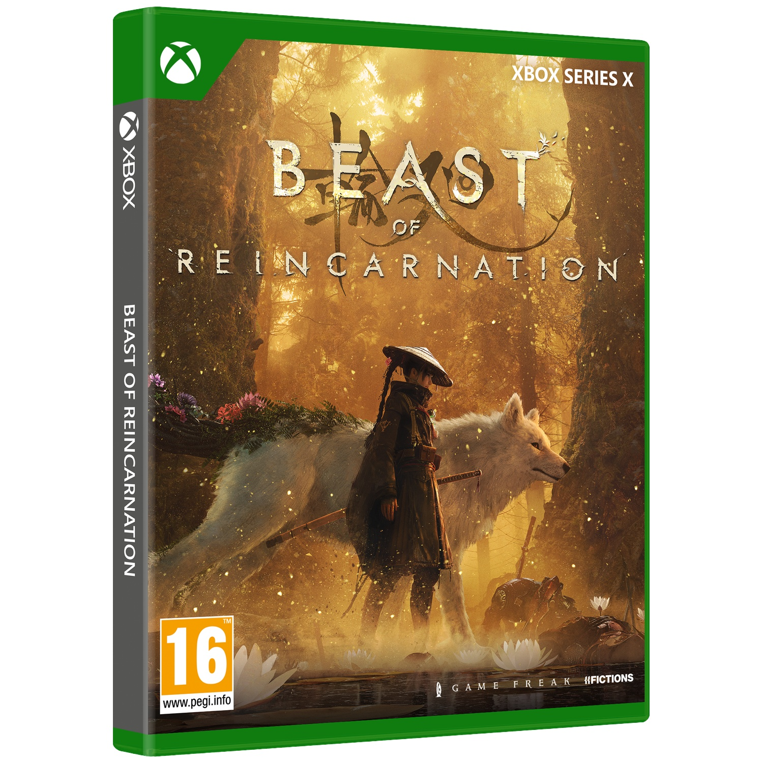Xbox Series X game cover featuring a girl and a white wolf in a forest.