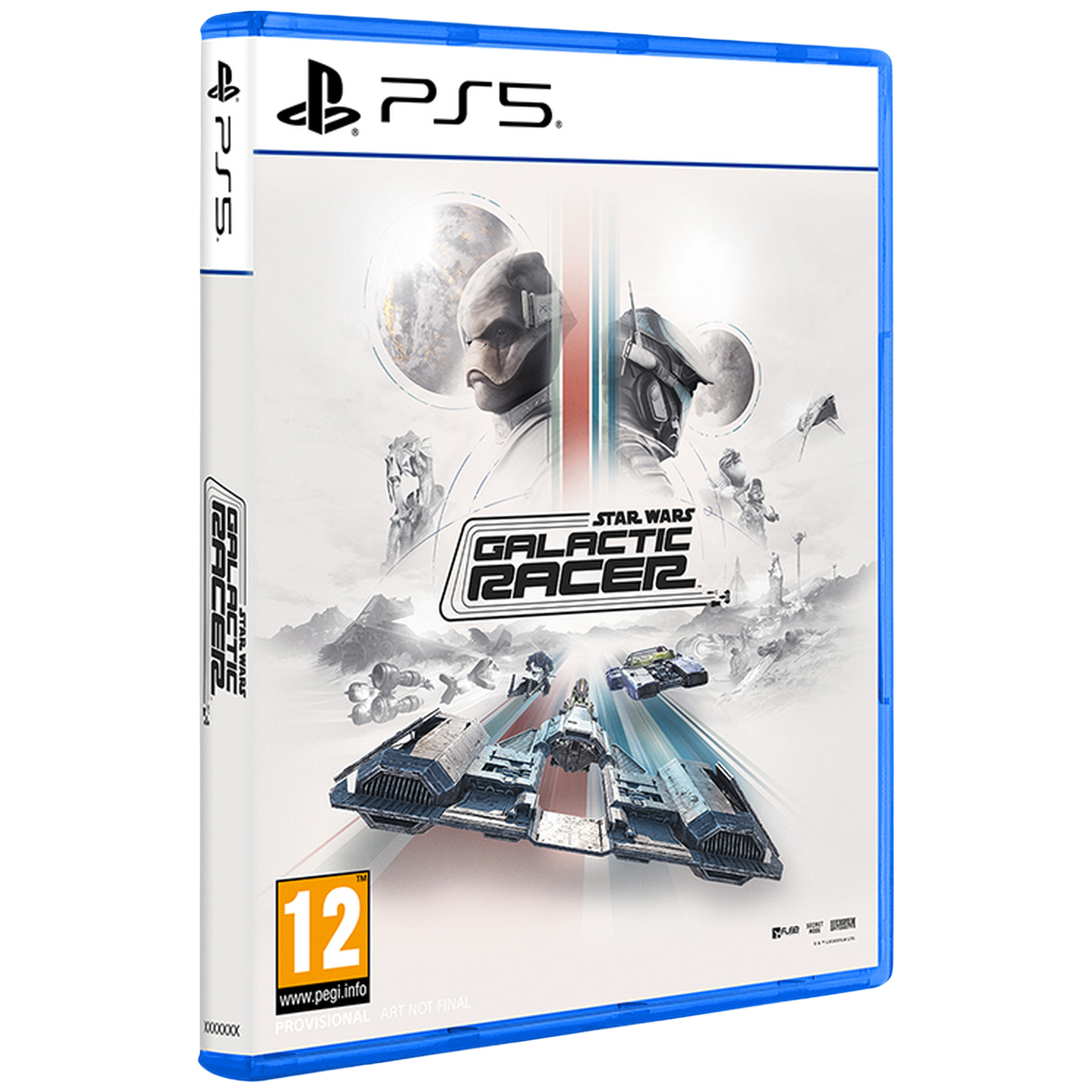 Couverture de jeu PS5 : Star Wars Galactic Racer, avec des vaisseaux et personnages.