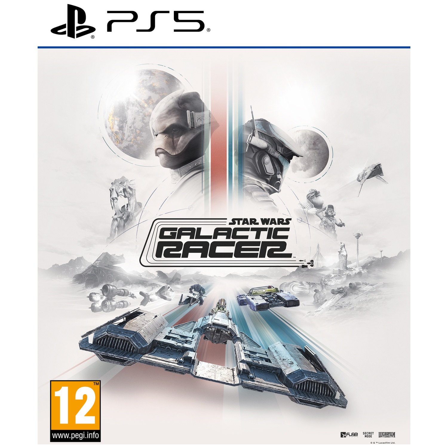 Couverture du jeu Star Wars: Galactic Racer avec logo PS5 et classification 12.
