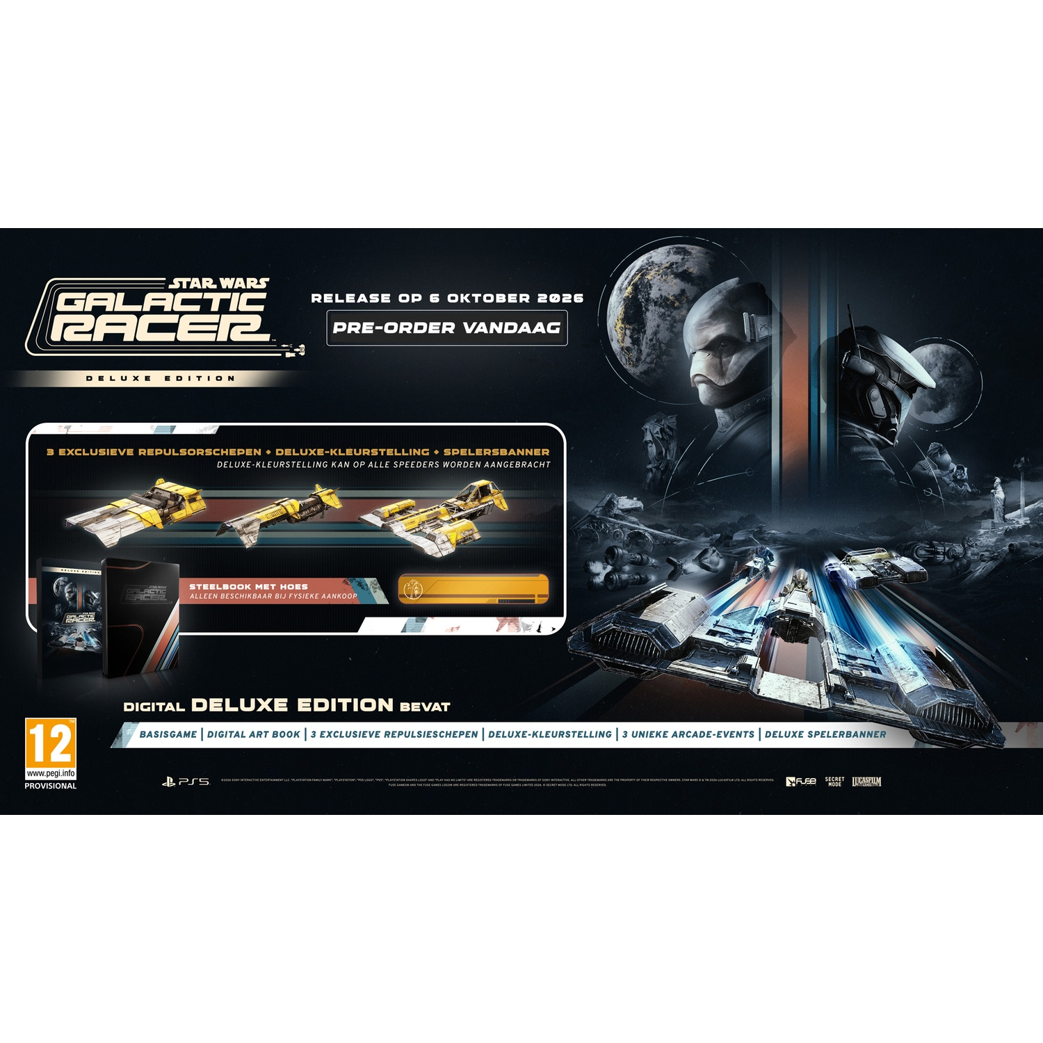 Couverture Star Wars Galactic Racer Deluxe Edition avec véhicules et personnages.