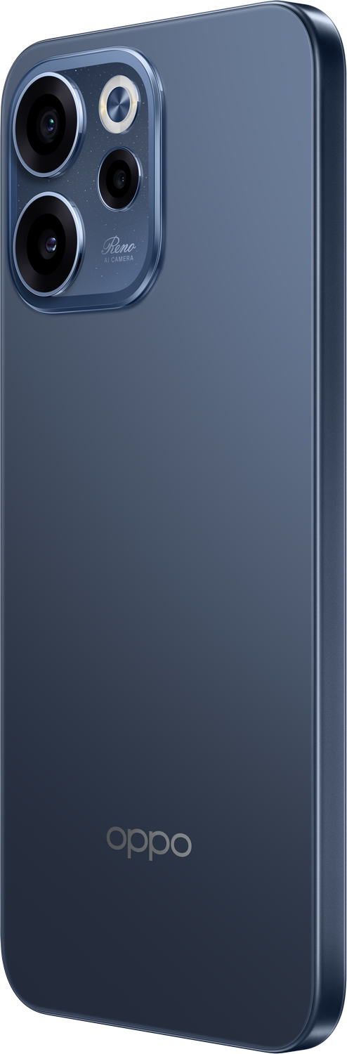 Teléfono inteligente azul oscuro con cámara y logo OPPO.